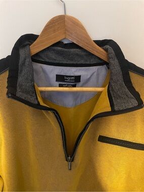 Bugatti Men's Mustard Yellow Zip-Up Sweater with Black Trim